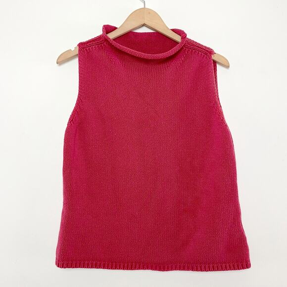 Vintage 90s Preppy Academia Coastal Timeless Roll Neck Sweater Vest Red Sz L - Picture 1 of 5